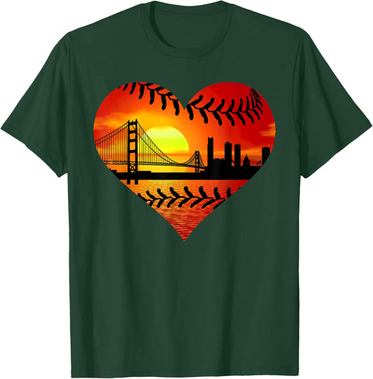 US San Francisco Baseball Patriotic Baseball Vintage Heart T-Shirt - T-Shirt | Forest