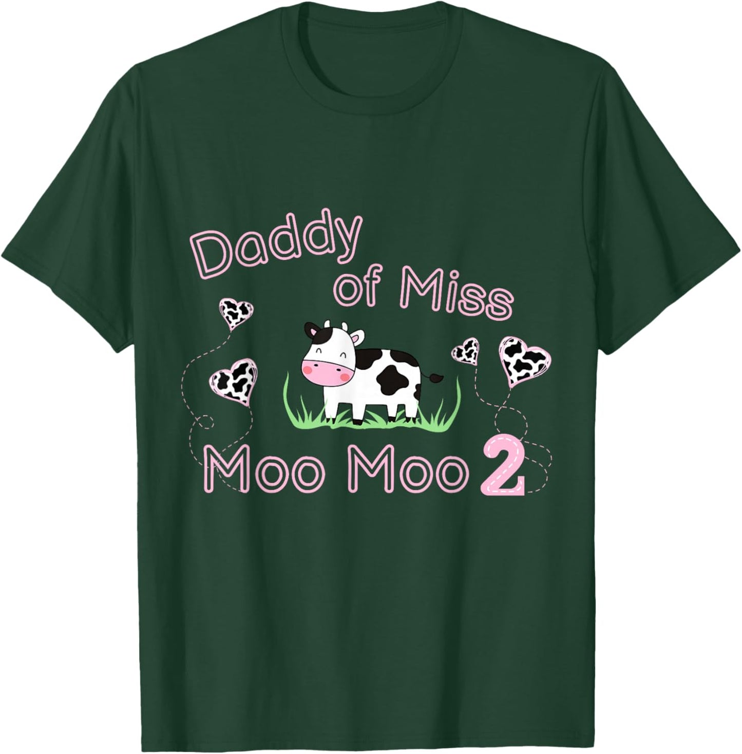Girl Second Birthday Party Pink Cow Daddy Moo I'm Two Animal T-Shirt - T-Shirt | Forest