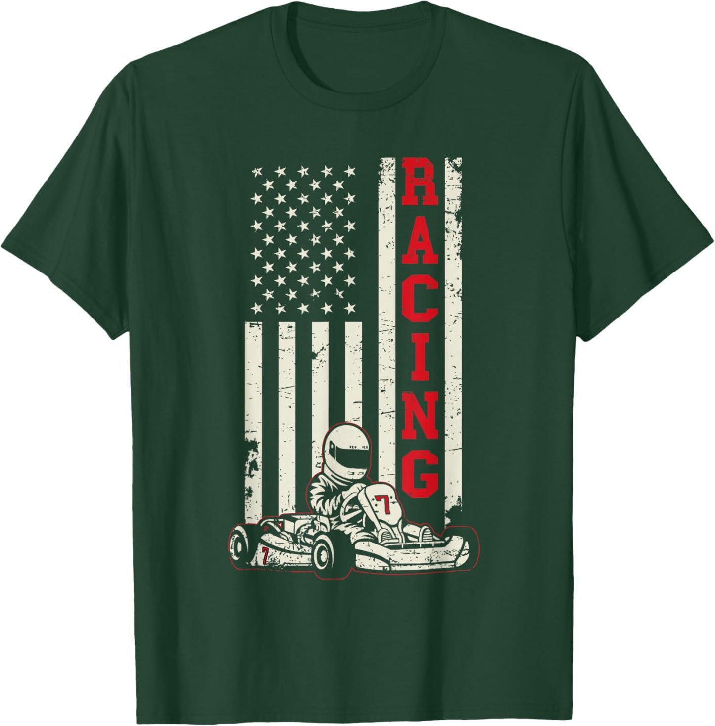 Go Kart Racer US Flag Karting American Racer Go Kart T-Shirt - T-Shirt | Forest