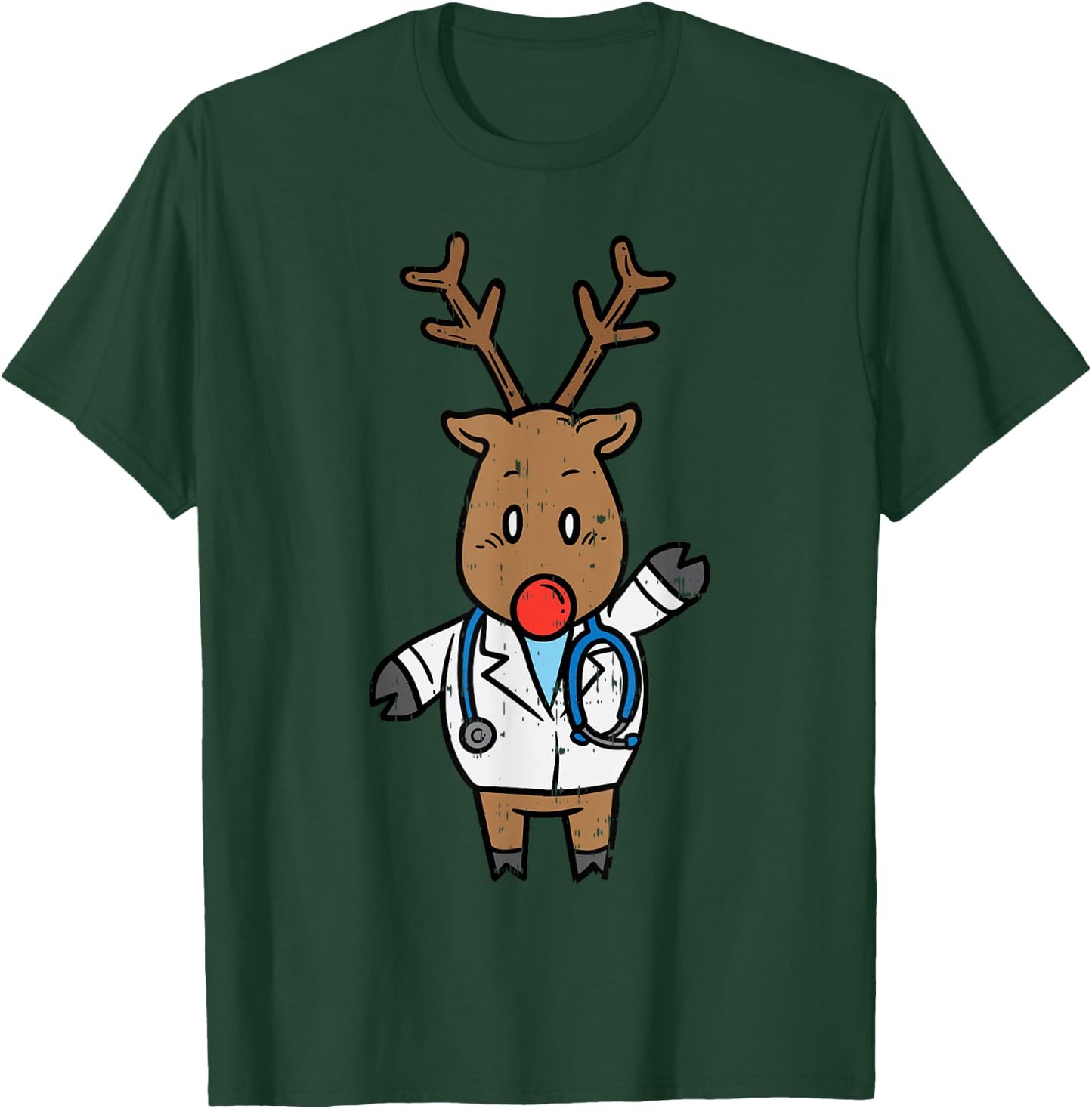 Reindeer Doctor Nurse Stethoscope Medical Christmas PJ T-Shirt - T-Shirt | Forest