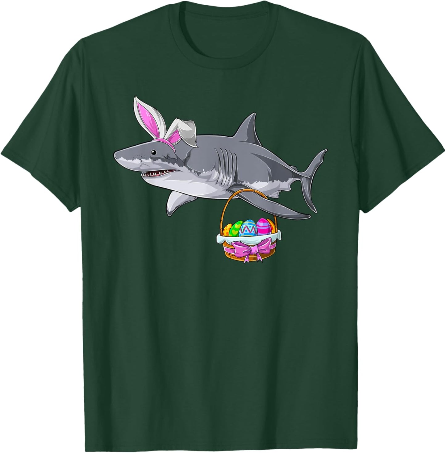 Cute Shark with Easter Basket and Bunny Ears Happy Easter T-Shirt - T-Shirt | Forest