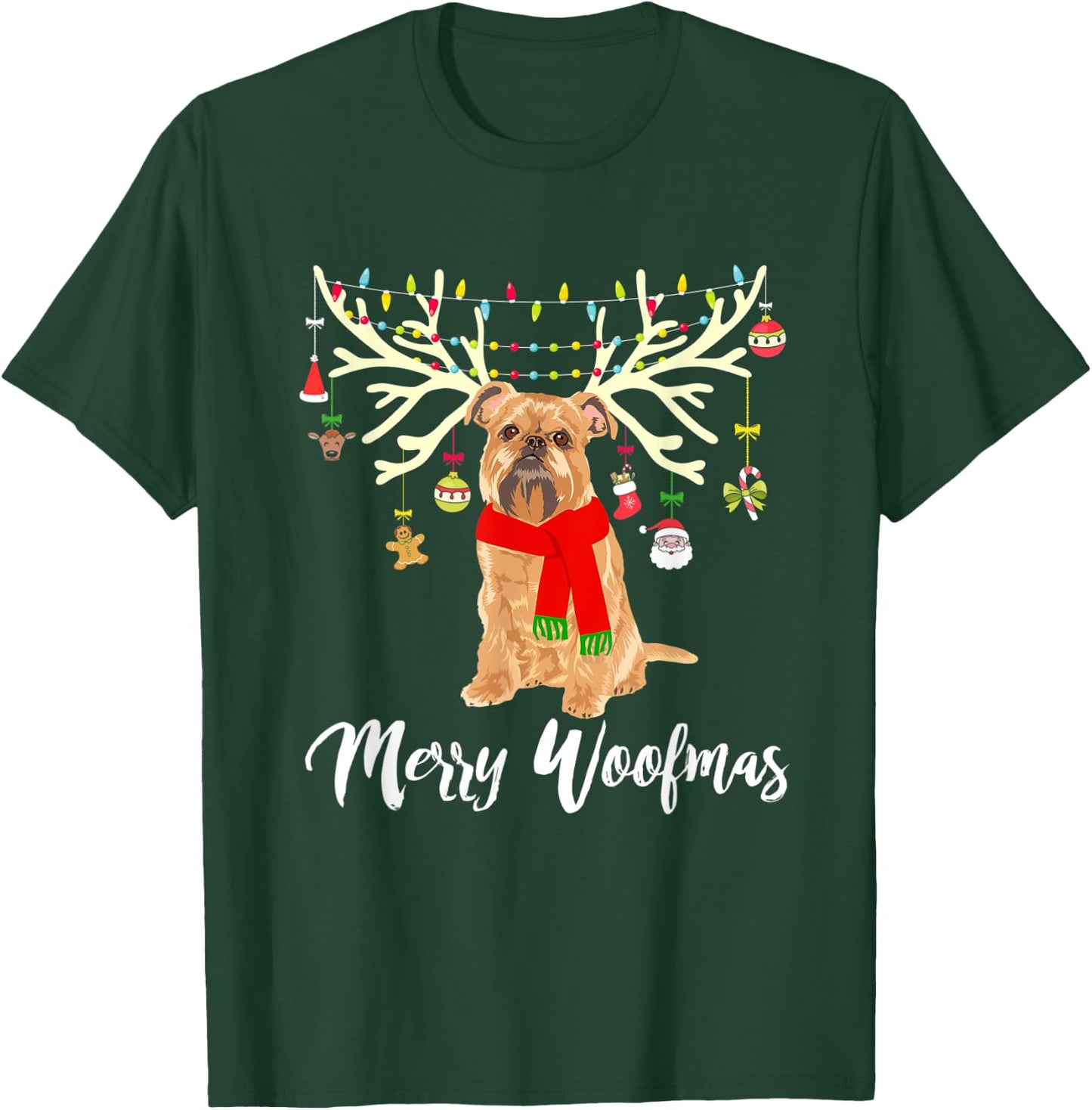 Merry Woofmas Brussels Griffon Reindeer Christmas Dog T-Shirt - T-Shirt | Forest