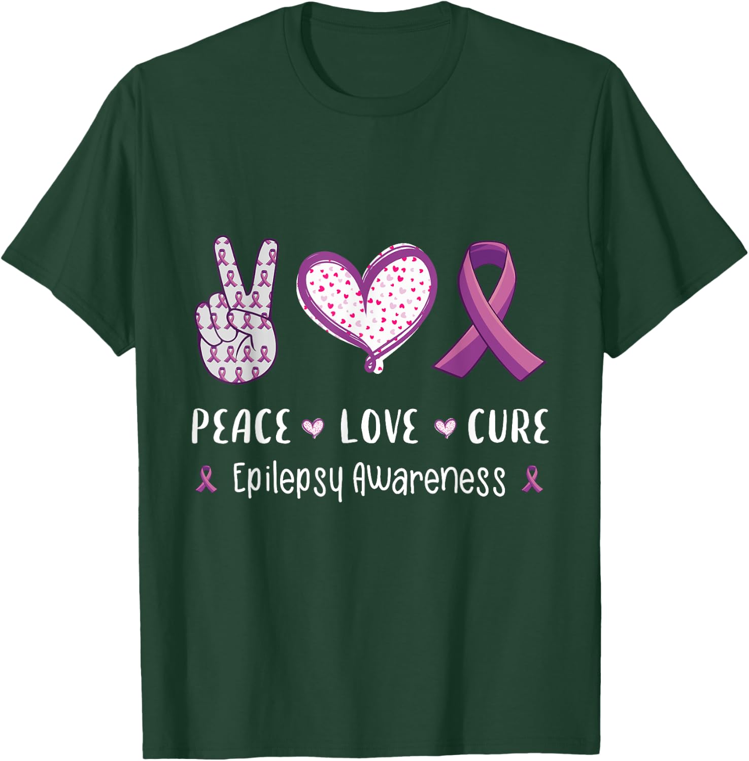 Peace Love cure Epilepsy awareness men women kids Epilepsy T-Shirt - T-Shirt | Forest