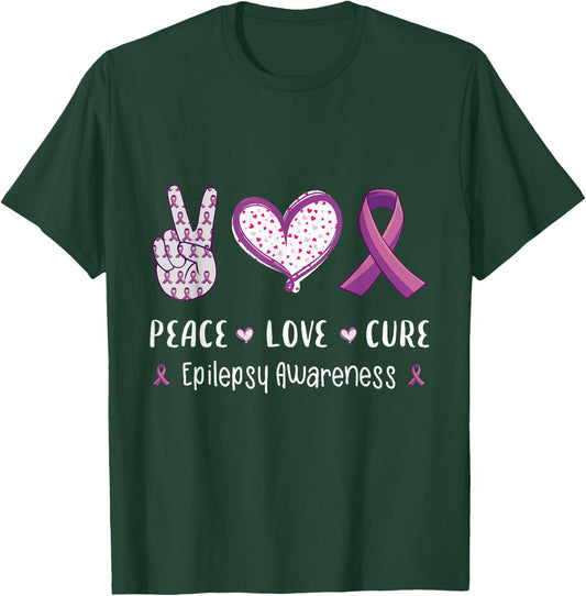 Peace Love cure Epilepsy awareness men women kids Epilepsy T-Shirt - T-Shirt | Forest