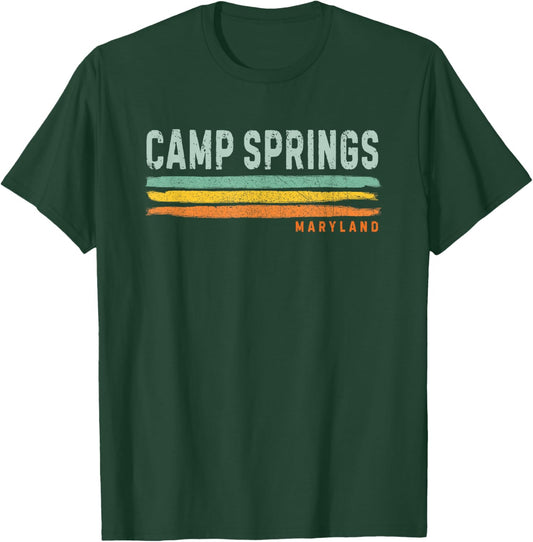 Vintage Stripes Camp Springs MD T-Shirt - T-Shirt | Forest