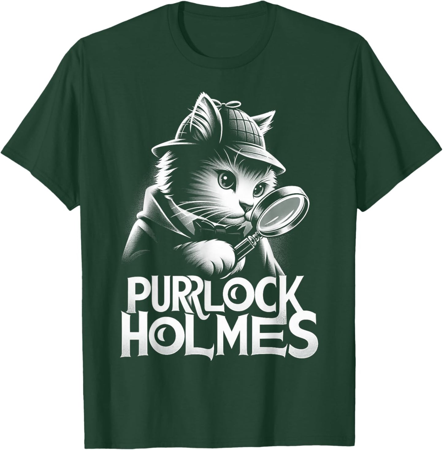 Purrlock Holmes Cat Detective - Mystery Fun Inspector T-Shirt - T-Shirt | Forest