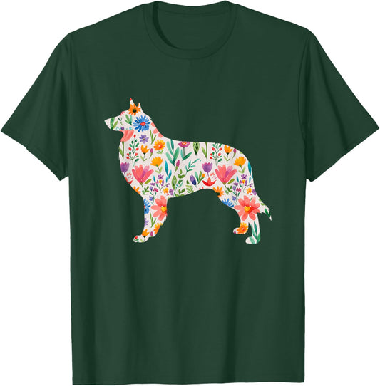Belgian Sheepdog watercolor flowers design T-Shirt - T-Shirt | Forest