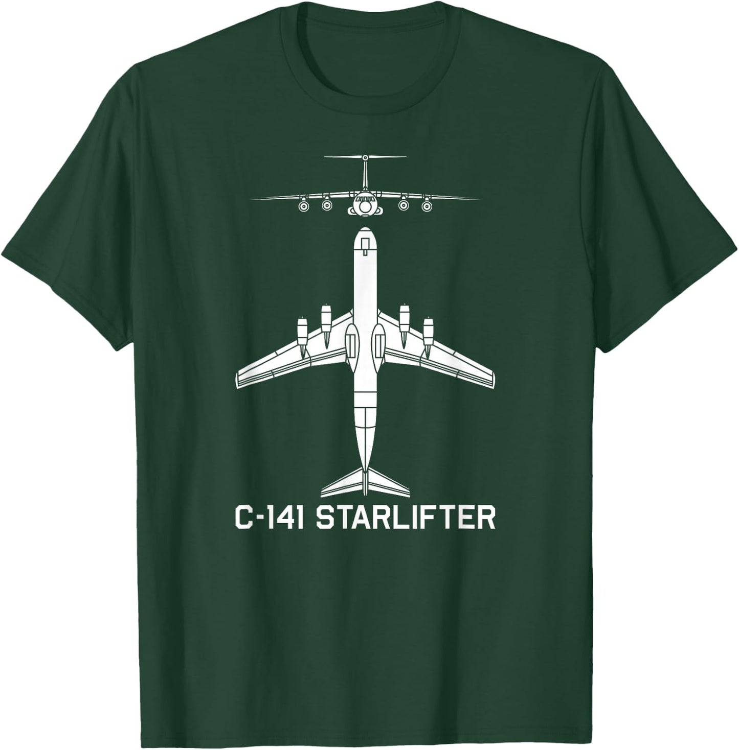 C-141 Starlifter Military Airlifter Plane Silhouette T-Shirt - T-Shirt | Forest