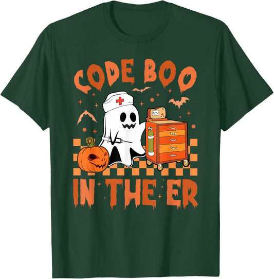 Retro Code Boo In The ER ICU Nurses Boo-jee Ghost Halloween T-Shirt - T-Shirt | Forest