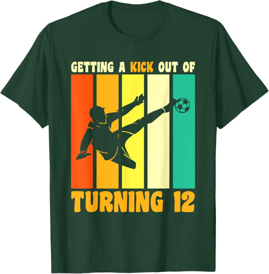 Happy 12th Birthday 12 Year Old Kick Soccer 12th Birthday T-Shirt - T-Shirt | Forest