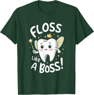 Floss Like A Boss Tooth Fairy Enthusiast Kids Dental Care T-Shirt - T-Shirt | Forest