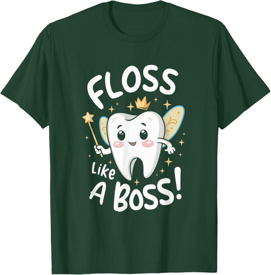 Floss Like A Boss Tooth Fairy Enthusiast Kids Dental Care T-Shirt - T-Shirt | Forest