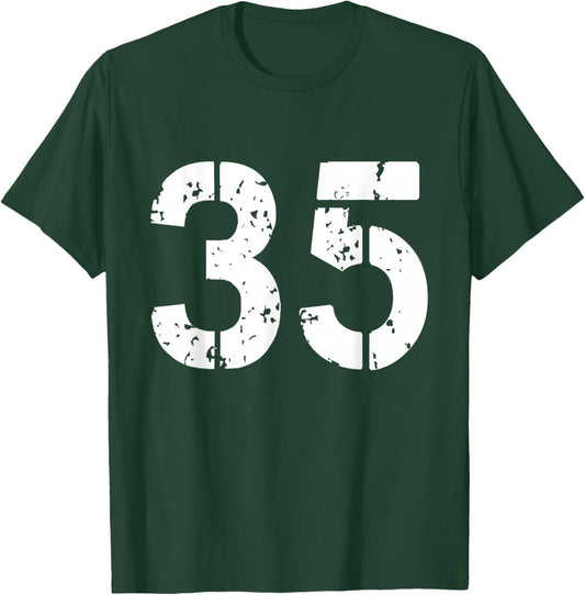 Number 35 Varsity Team - 35th Birthday & 35 Years Old T-Shirt - T-Shirt | Forest