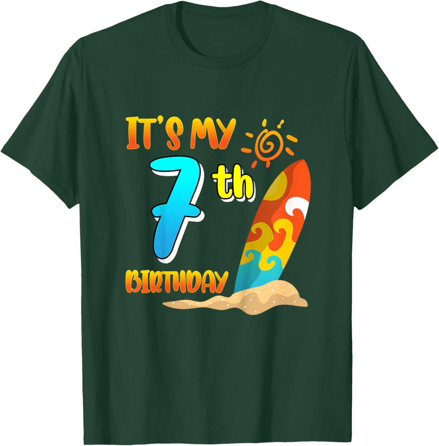 It's My 7th Birthday Surfing Beach Pool Party 7 Years Old for Girls Kids T-Shirt - T-Shirt | Forest