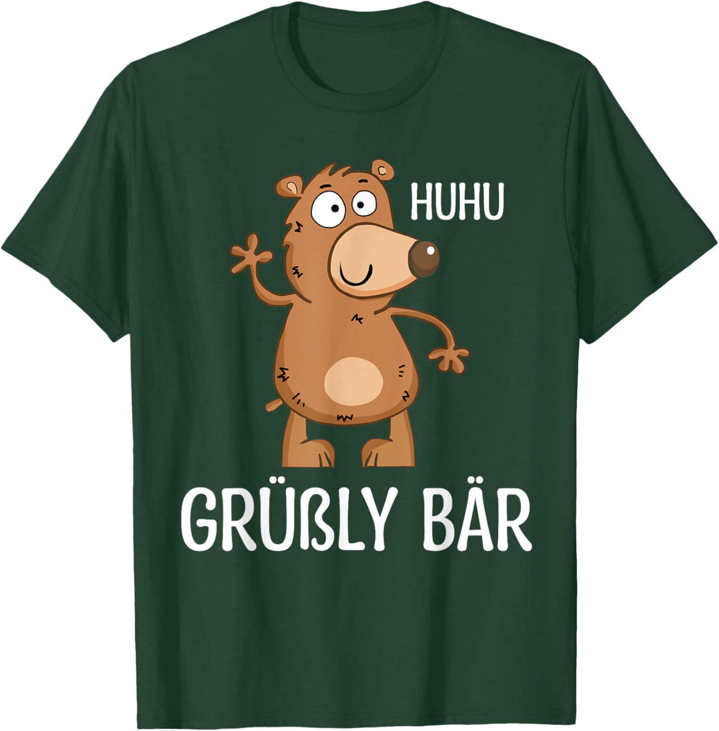 Lustiges Grüßly Bär - Huhu Grüßly Bär Damen Schwarz Cartoon Kurzarm S EU Klein Klassisches Cartoon-Bär mit lockerer Passform und einfachem Manschetten-Design T-Shirt - T-Shirt | Forest