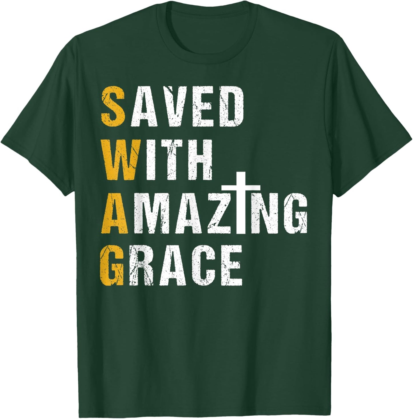 Saved With Amazing Grace T Shirt Christian Gift Swag T Shirt T-Shirt - T-Shirt | Forest