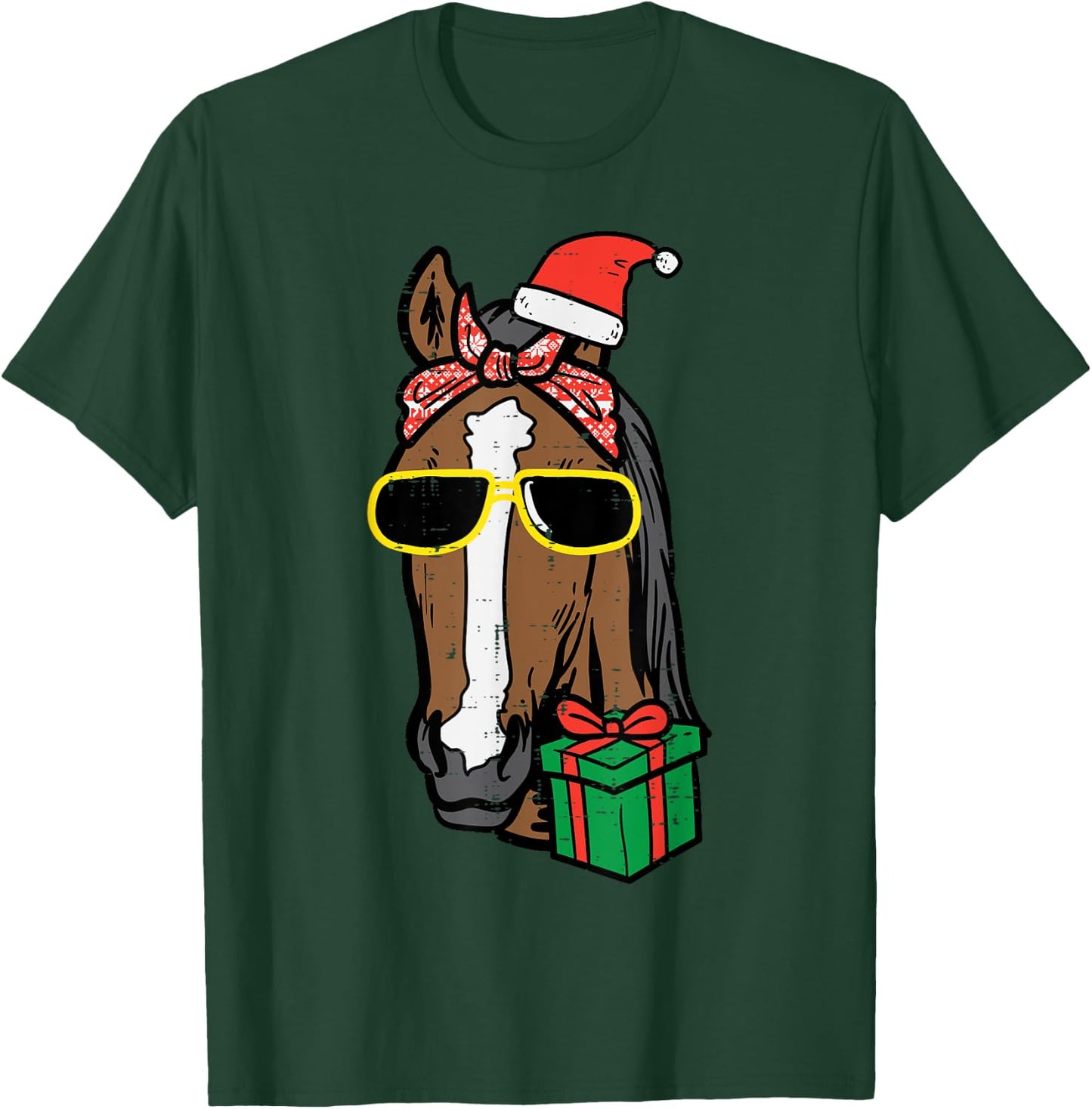 Christmas Horse Back Riding Santa Xmas Women Girls Kids T-Shirt - T-Shirt | Forest