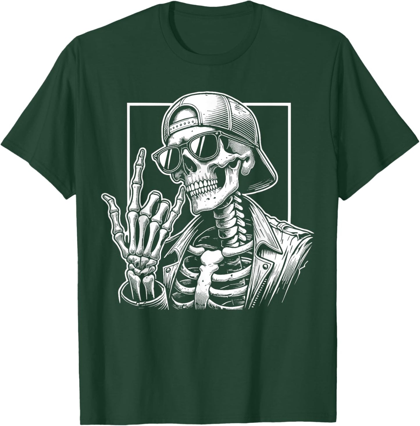 Skeleton Rock Hand Halloween Costume Rocker Cool Rock Music T-Shirt - T-Shirt | Forest