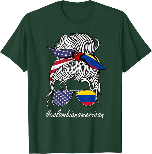 Colombia Women Heritage American Grown Girl Colombia Flag T-Shirt - T-Shirt | Forest