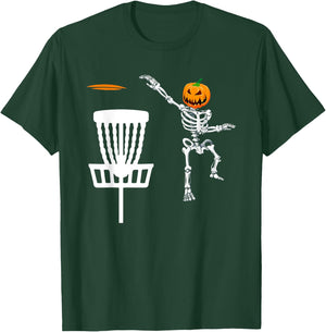 Skeleton Disc Golf Halloween Pumpkin T-Shirt - T-Shirt | Forest