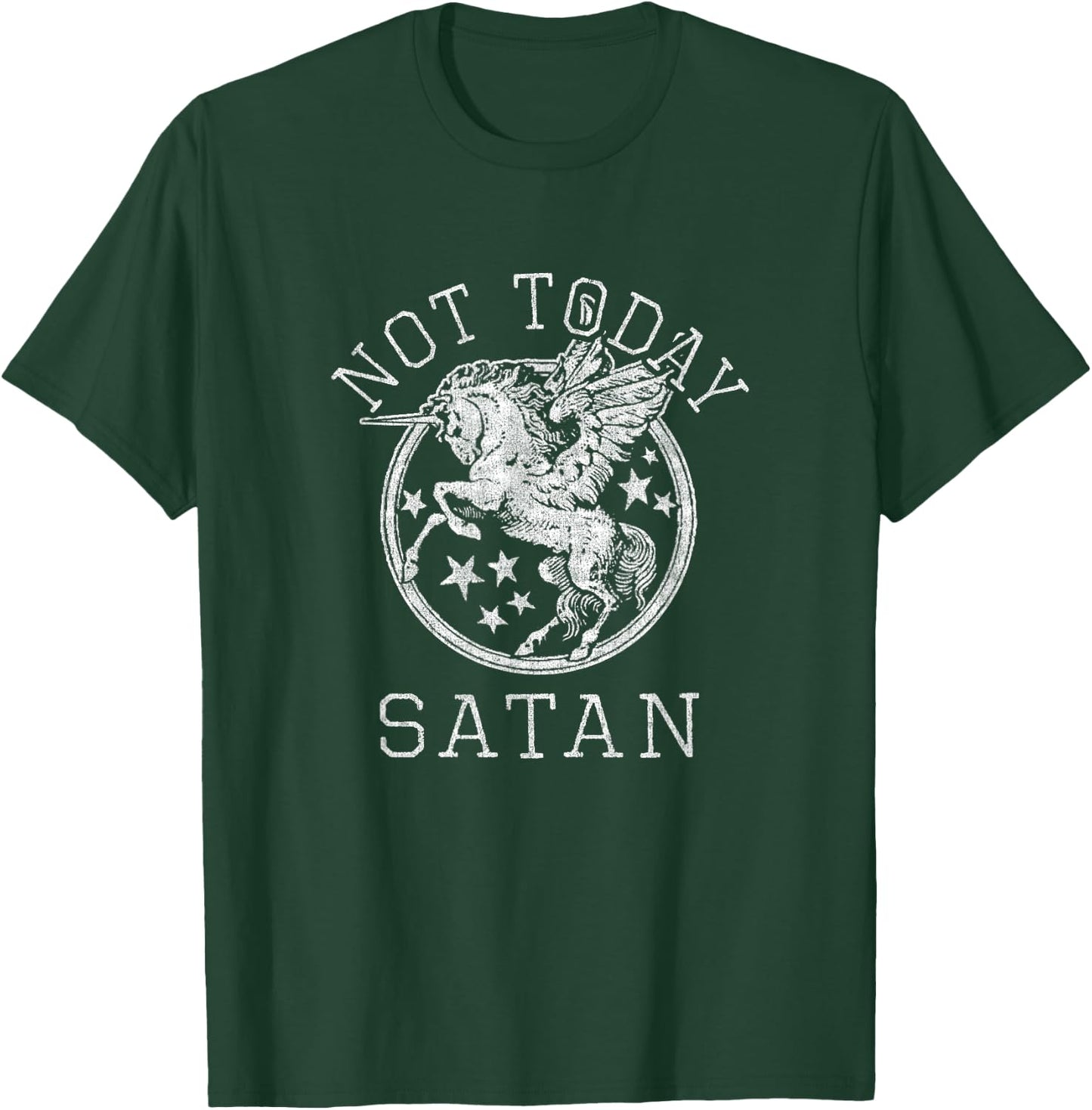 Retro Style 80s 1980s Unicorn Pegasus Not Today Satan T-Shirt - T-Shirt | Forest