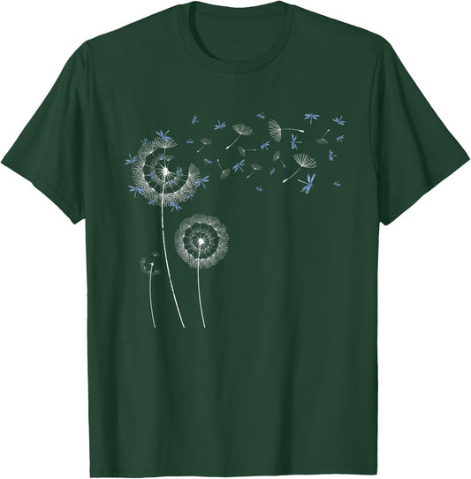 Puff Ball Dandelion Insect Beautiful Dragonfly T-Shirt - T-Shirt | Forest