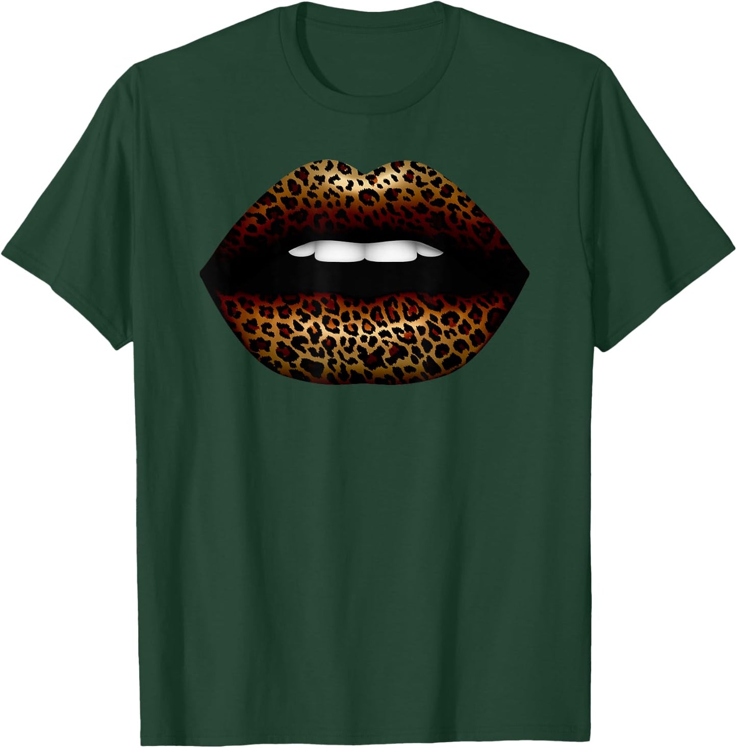 Fashion Leopard Cheetah Sexy Lips Print Clip Art Kiss Me T-Shirt - T-Shirt | Forest