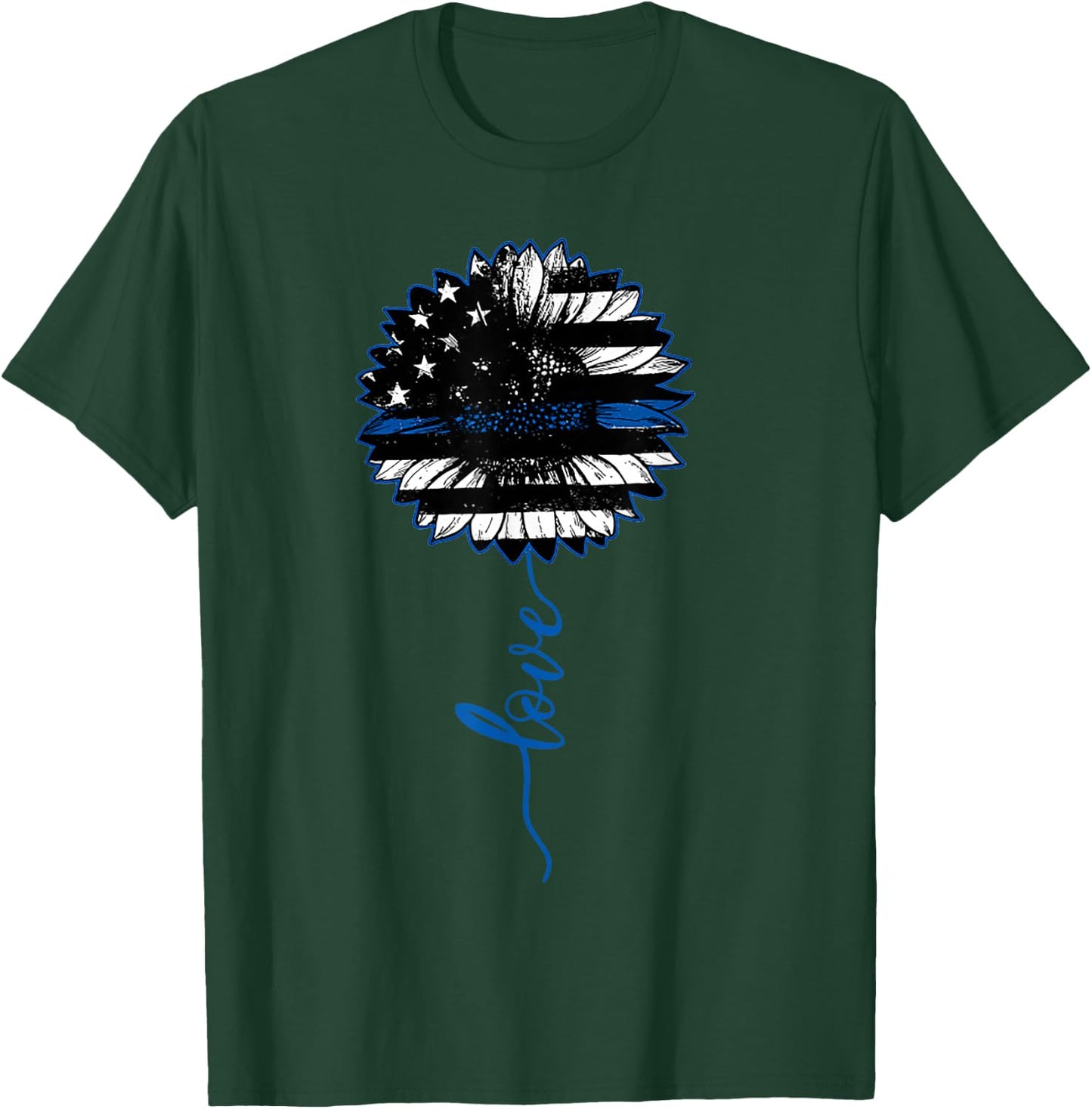 Love Thin Blue Line Sunflower T-Shirt - T-Shirt | Forest