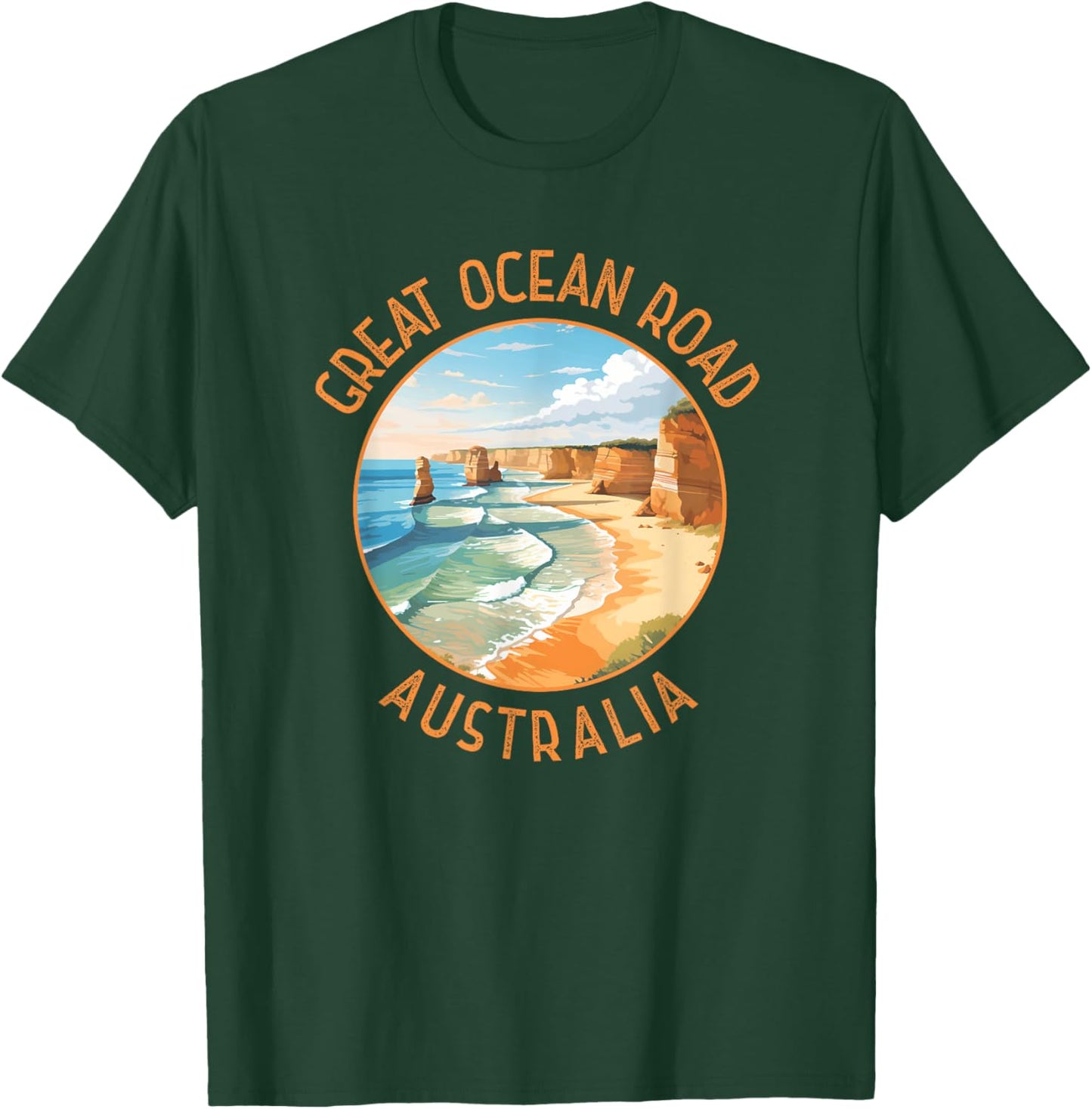 Great Ocean Road Australia Distressed Circle T-Shirt - T-Shirt | Forest
