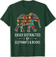 Easily Distracted By Elephants & Books Lover Gift Mammoth T-Shirt - T-Shirt | Forest