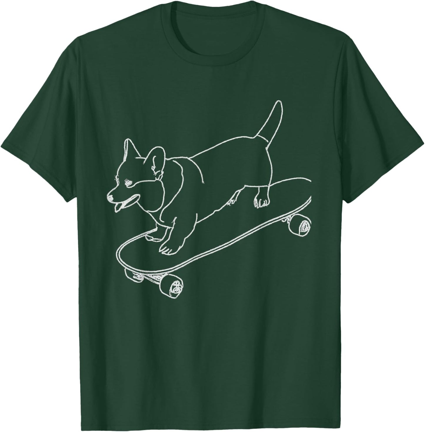 Corgi Skateboarding Outline Line Drawing Skater Corgi Dog T-Shirt - T-Shirt | Forest