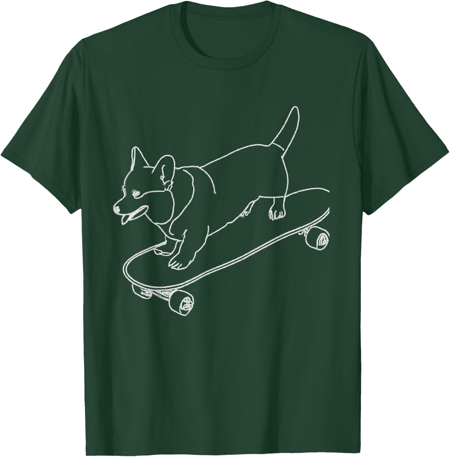 Corgi Skateboarding Outline Line Drawing Skater Corgi Dog T-Shirt - T-Shirt | Forest