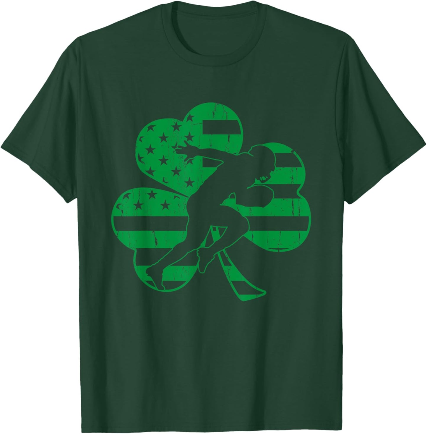 Football St.Patrick's Day Gift Shamrock USA Flag T-Shirt - T-Shirt | Forest
