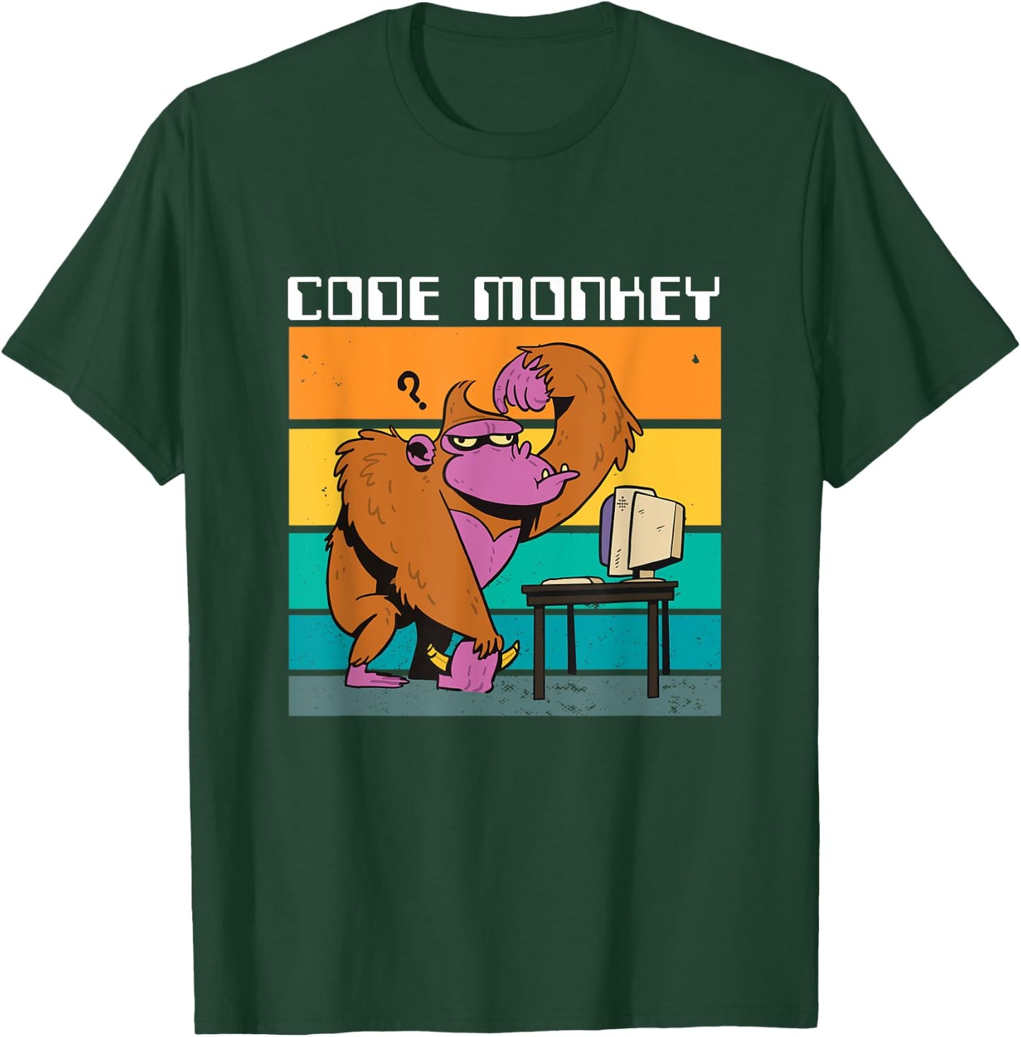 Code Monkey Gorilla Retro Coding Coder PC Nerd Geek Web Gift T-Shirt - T-Shirt | Forest