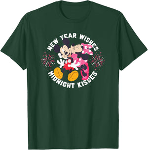 Disney Mickey & Minnie Mouse New Year Wishes Midnight Kisses T-Shirt - T-Shirt | Forest