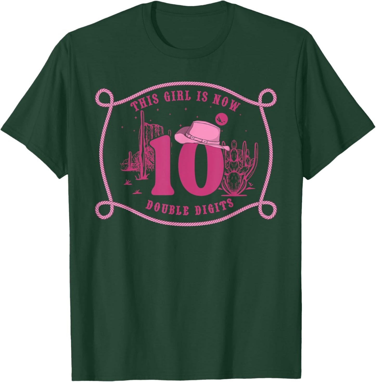 Howdy Cowboy Hat 10th Birthday Double Digits 10 Yrs Old T-Shirt - T-Shirt | Forest