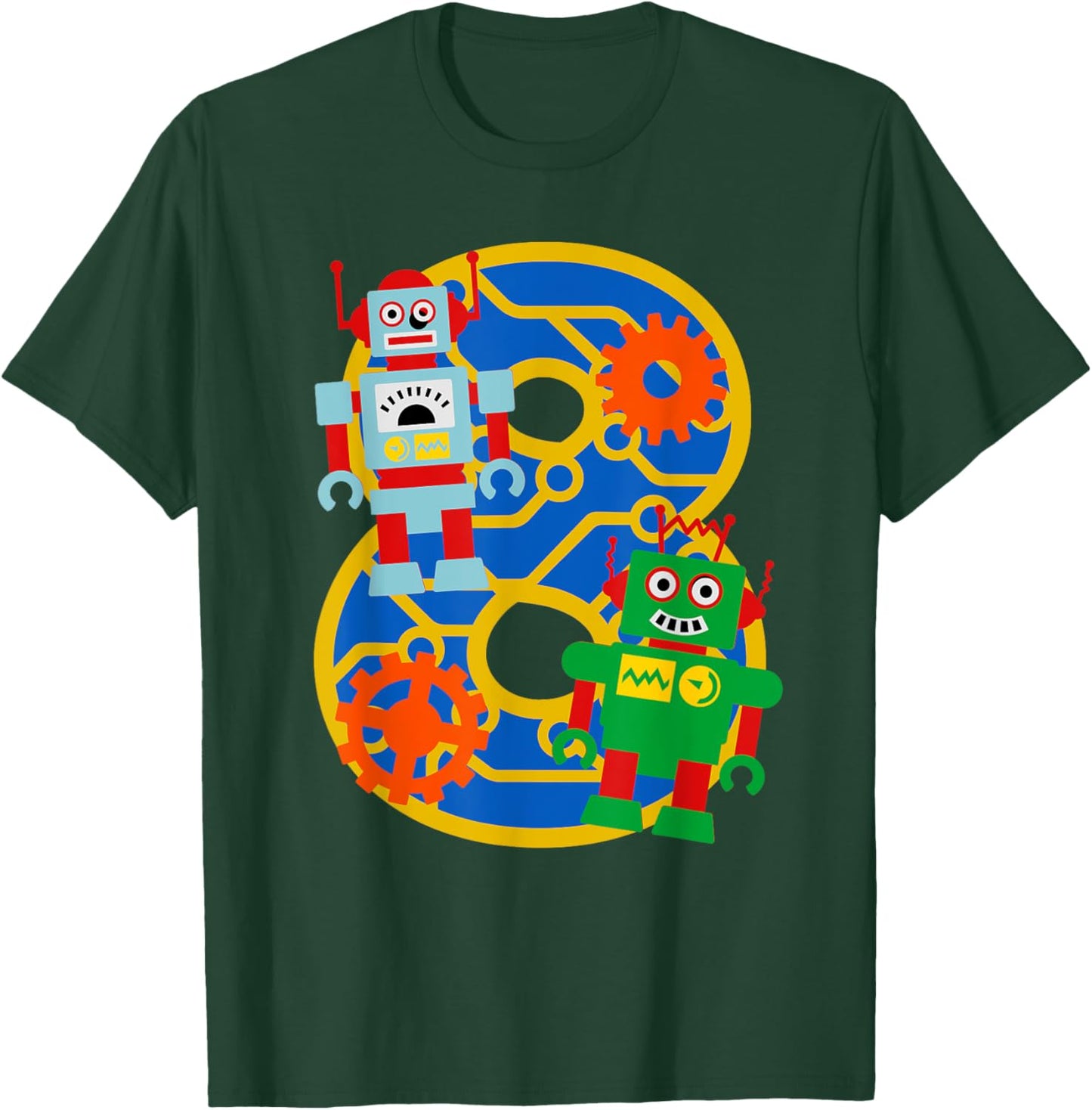 8th Birthday Kids 8 Year Old Little Robot Robotics Engineer T-Shirt - T-Shirt | Forest