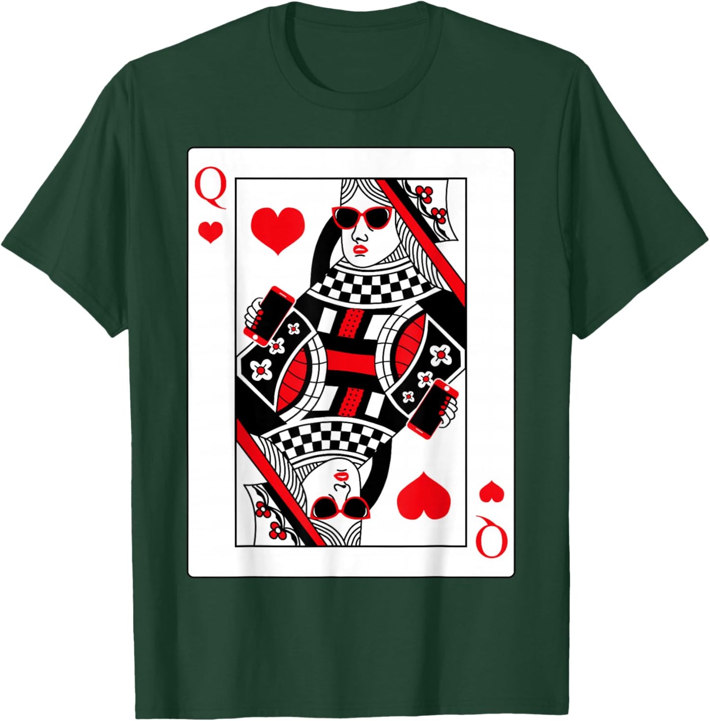 Modern Cool Queen Of Hearts Card Red Sunglasses Graphic T-Shirt - T-Shirt | Forest