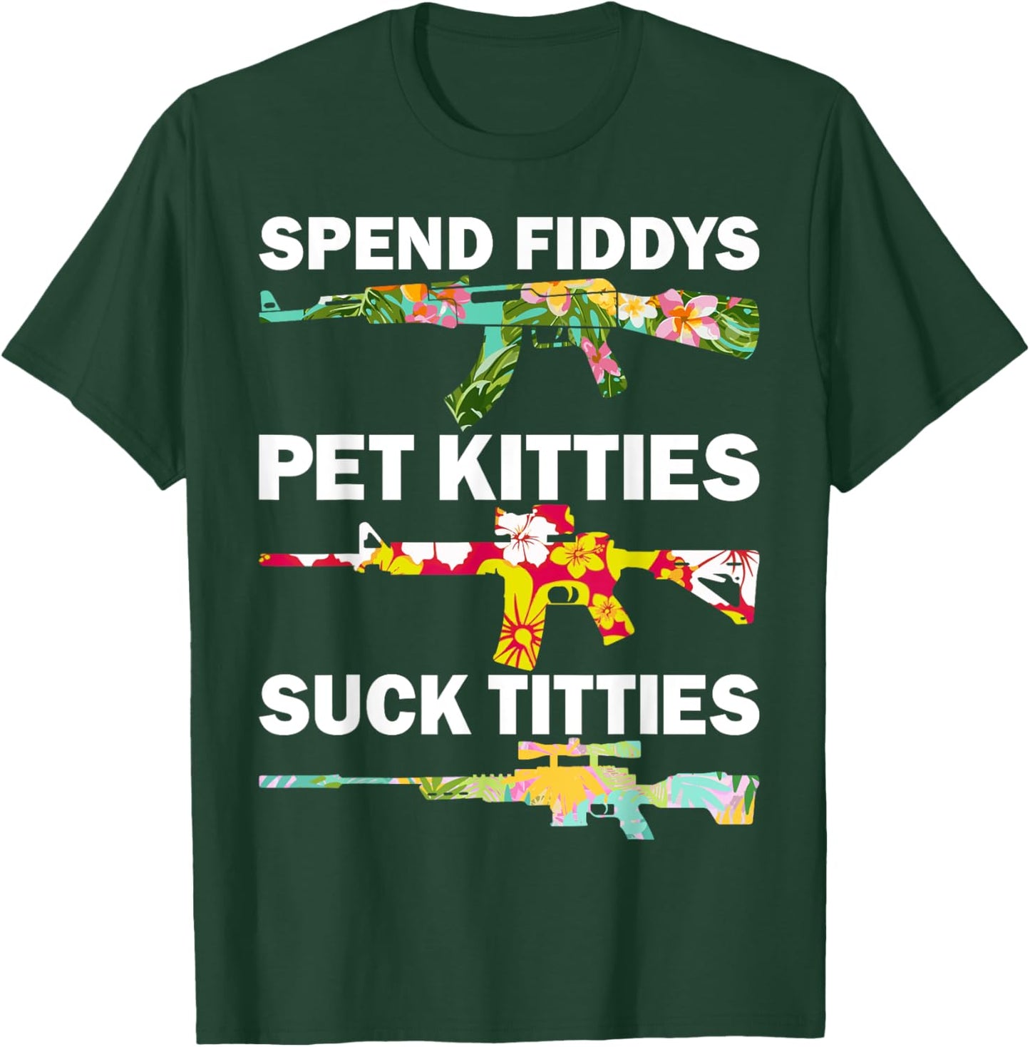 Spend Fiddies Pet Kitties Tropical Gun Lover Beach Hawaiian Women T-Shirt - T-Shirt | Forest