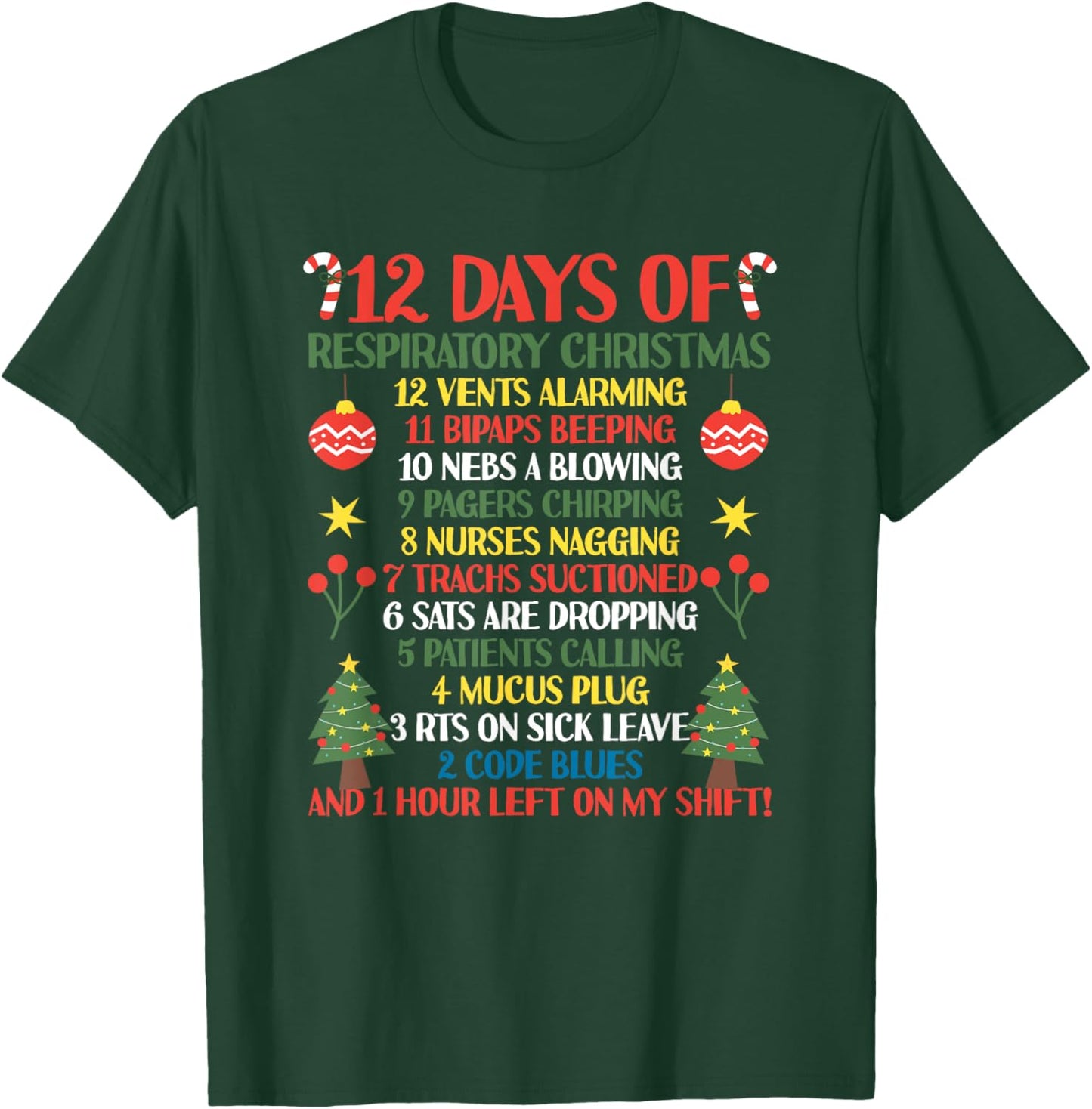12 Days Of Respiratory Therapist Christmas Funny RT Xmas T-Shirt - T-Shirt | Forest