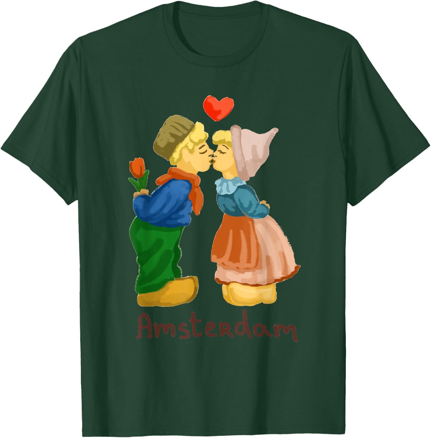 Amsterdam Boy Girl Kiss Love Heart Tulip Holland Netherlands T-Shirt - T-Shirt | Forest