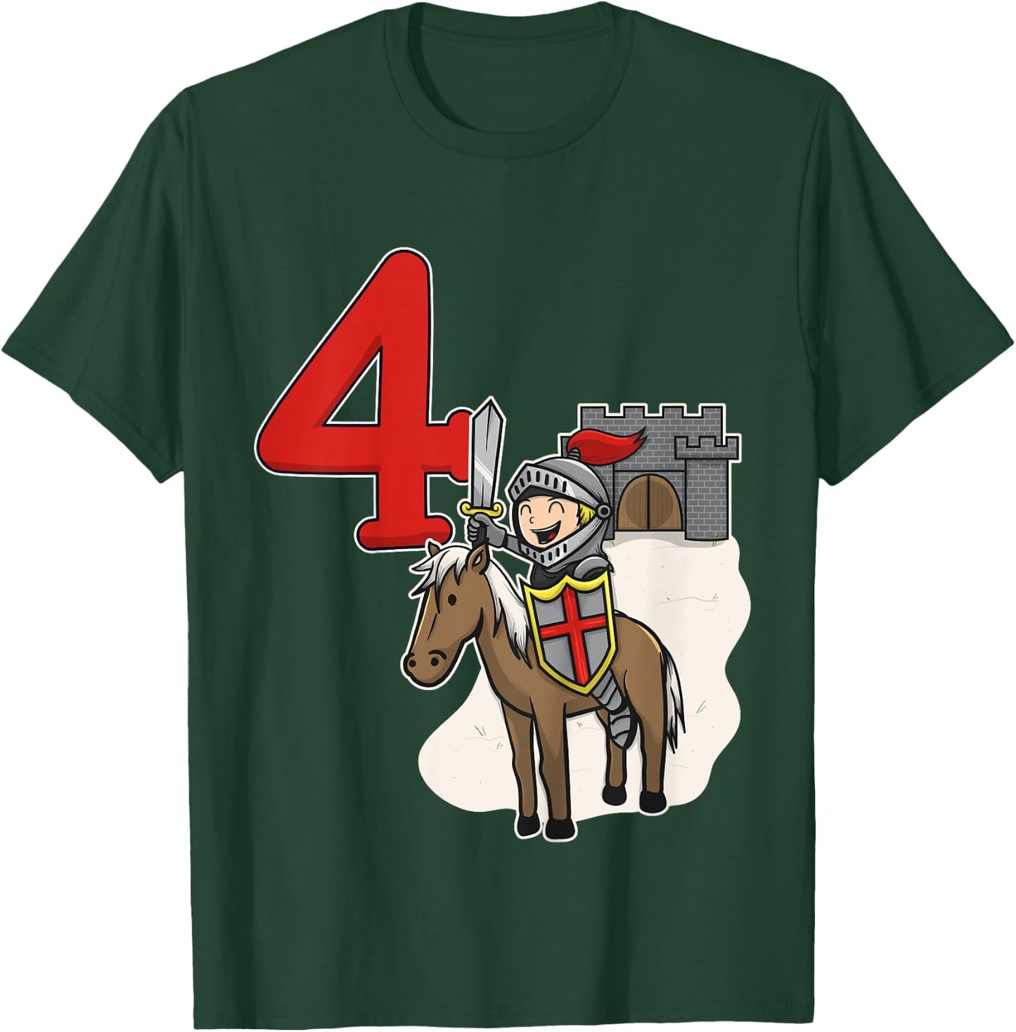 Knight 4th Birthday - Castle and Number 4 Shirt T-Shirt - T-Shirt | Forest