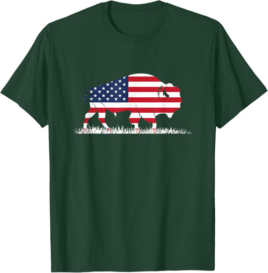 USA Flag American Buffalo Women Girls Kids Men T-Shirt - T-Shirt | Forest