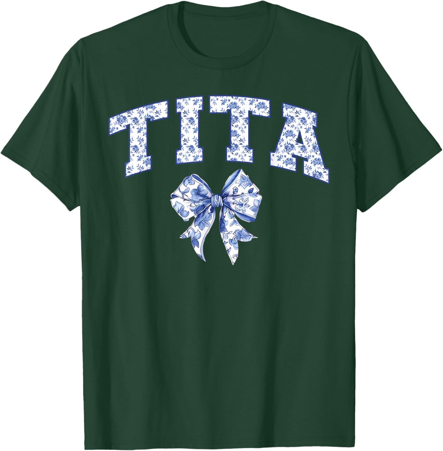Tita Coquette Toile Blue Bow Floral Family Matching T-Shirt - T-Shirt | Forest