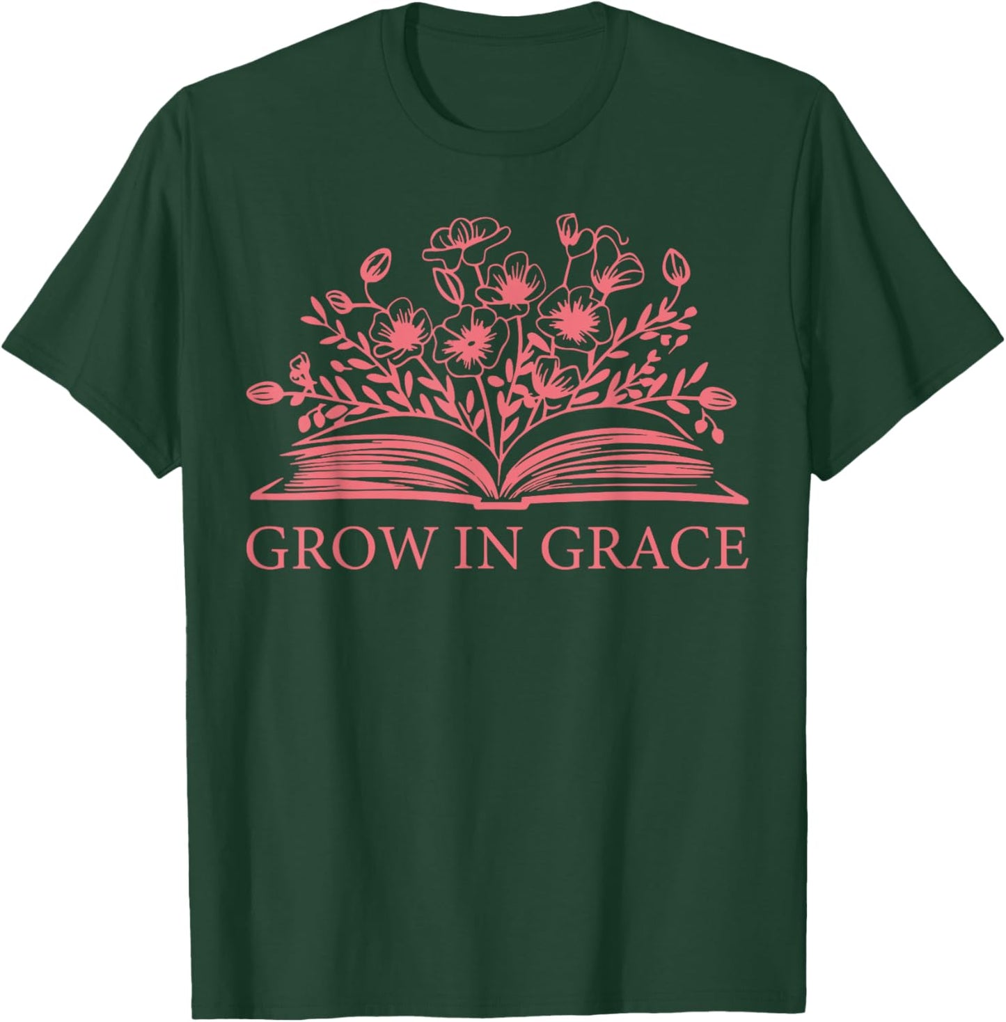 Retro Grow In Grace Wildflower Book Christian Bible Verse T-Shirt - T-Shirt | Forest