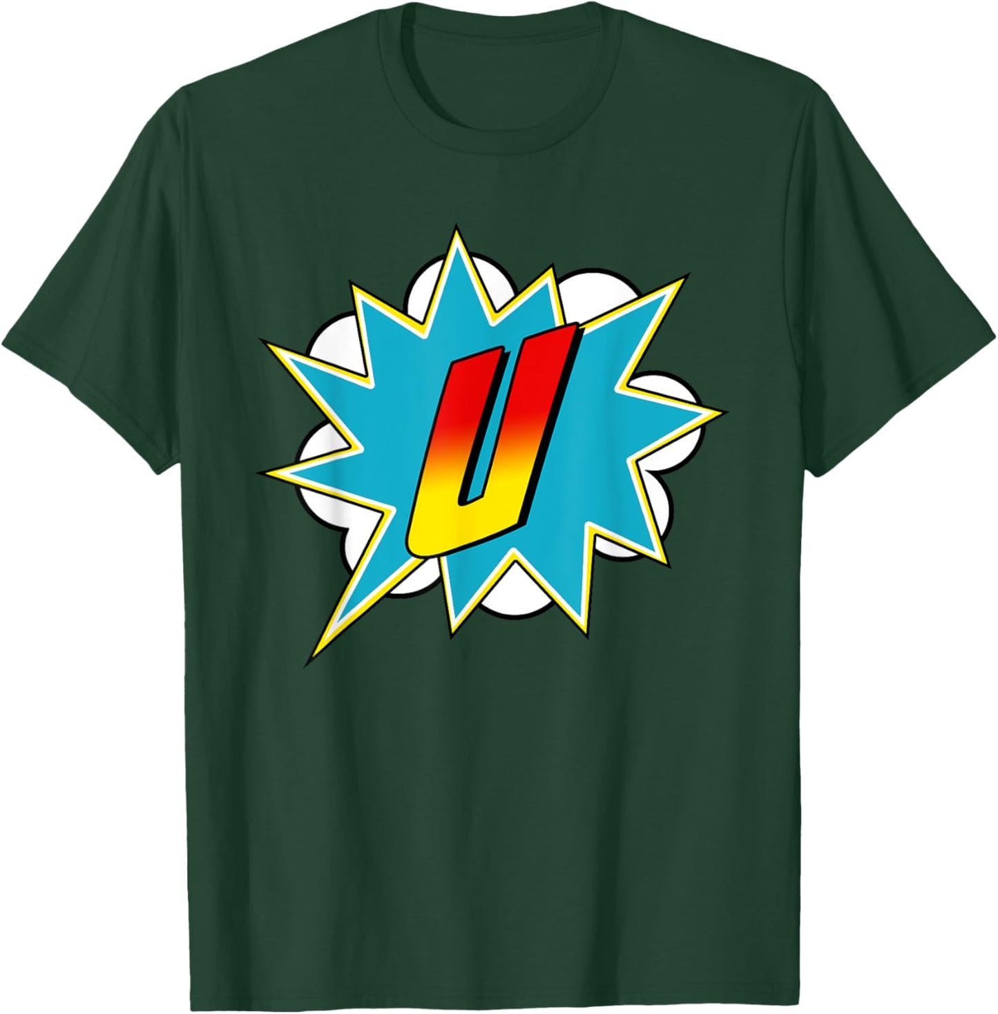 Letter U Superhero Name Comic Letter Retro Costume T-Shirt - T-Shirt | Forest