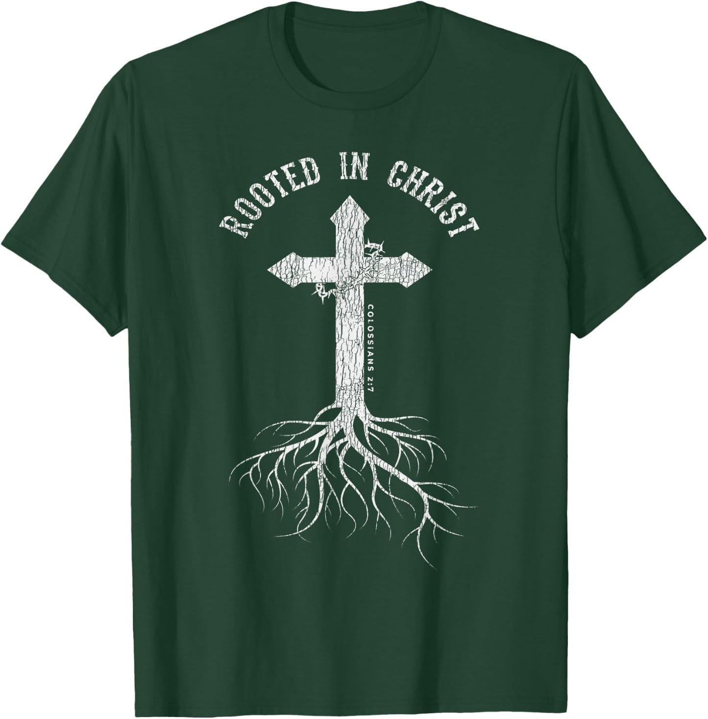 Vintage Rooted In Jesus Christ Cross Christian Faith Bible T-Shirt - T-Shirt | Forest