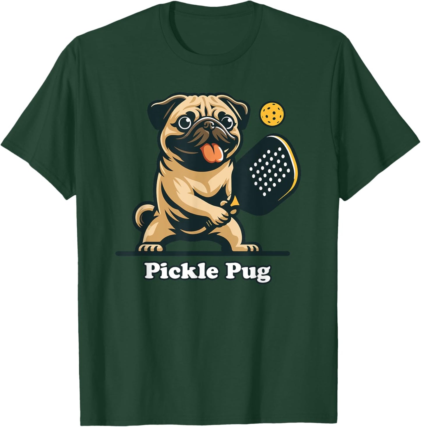 Pug Dad Pug Canine Playing Pickleball Funny Doggo Pickle Pug , Small, Grey T-Shirt - T-Shirt | Forest