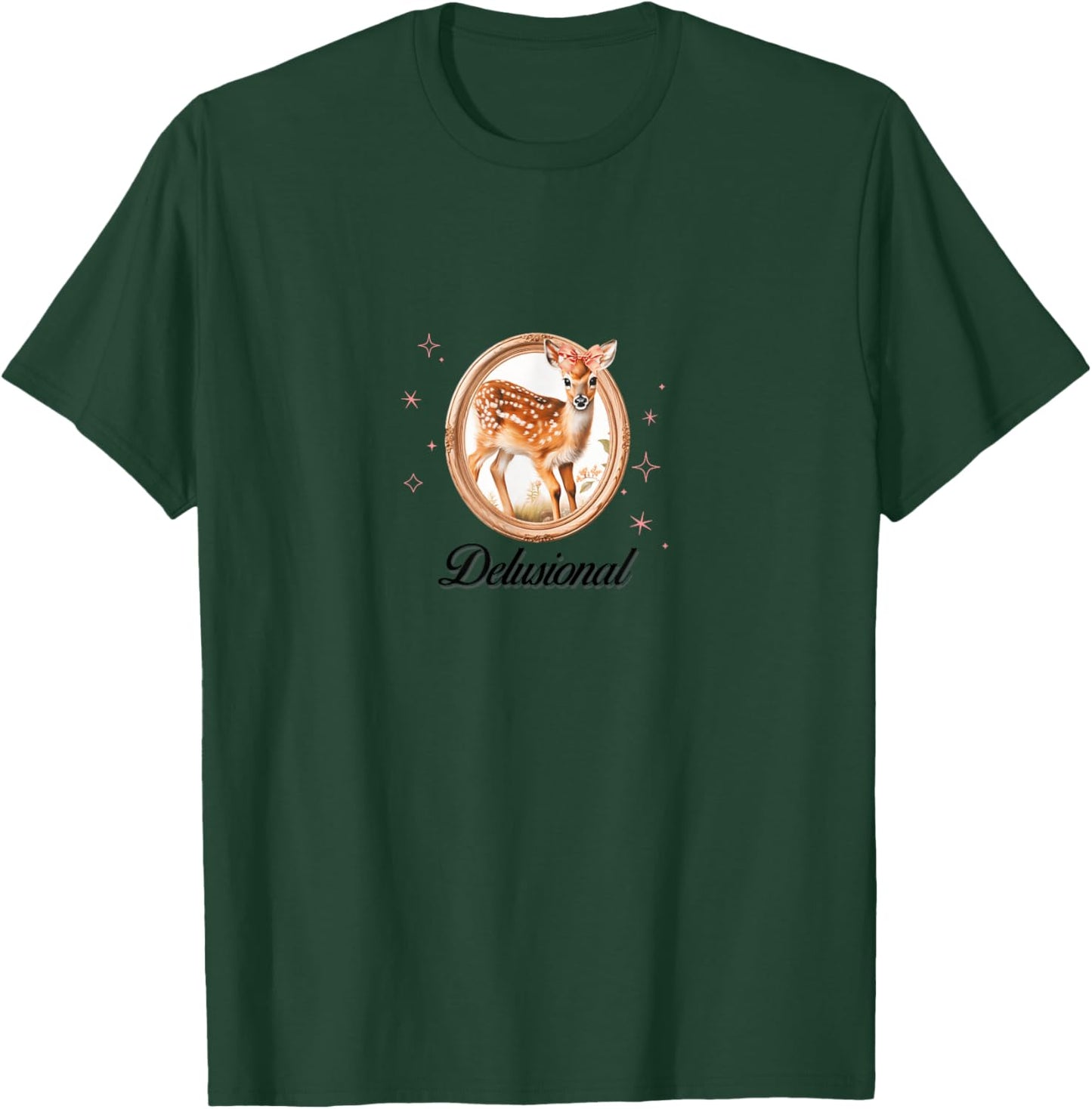 Delusional Coquette Deer Pink Bow Ribbon Y2K Aesthetic T-Shirt - T-Shirt | Forest