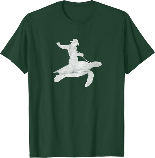 Cowboy Riding a Sea Turtle Distressed T-Shirt - T-Shirt | Forest